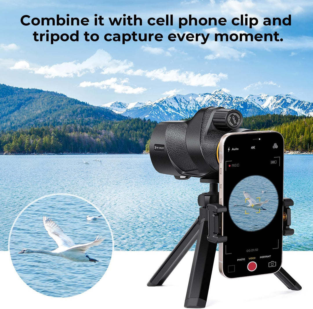 K&F Concept 12x50 HD Monokular Teleskop Handy Fernrohr mit Arca-Schnittstelle mit Telefonclip und St