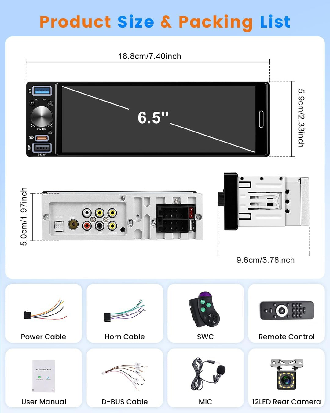 Hikity 1 DIN Autoradio Bluetooth Stereo Auto Bluetooth kompatibel mit Wireless CarPlay & Android Aut