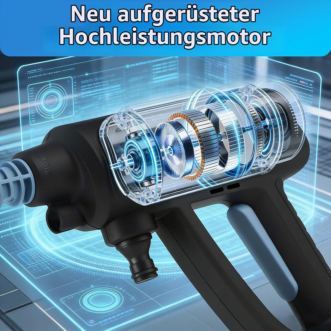 Akku Hochdruckreiniger 21V, Tragbarer Hochdruckreiniger Akku mit 2x4000mAh Akkus, 6-in-1 Multifunkti