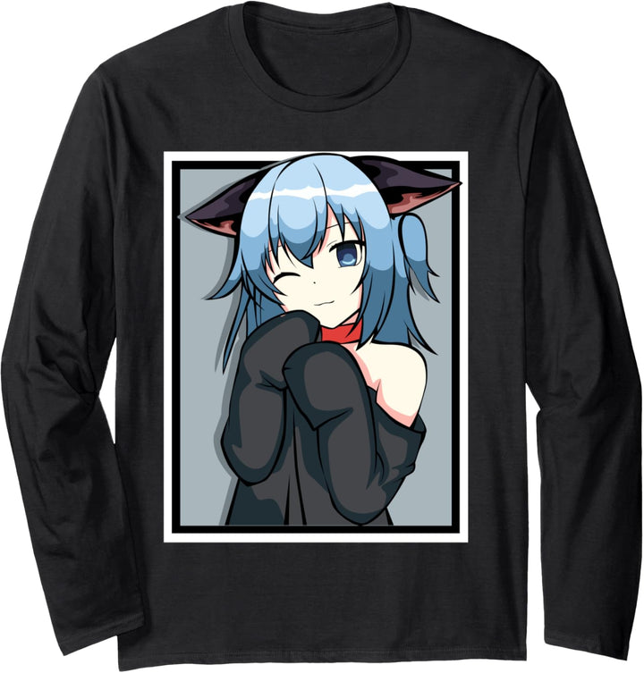 Niedliches Anime-Mädchen – Katzen-Design – Weebs Langarmshirt