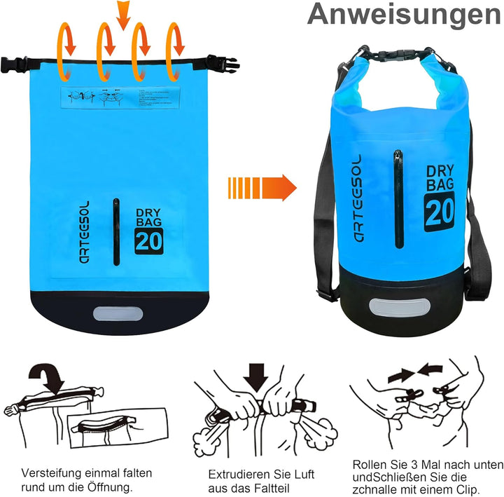 Dry Bag - 5L 10L 20L 30L Waterproof trockener Beutel/Sack wasserdichte Tasche mit Langem justierbare
