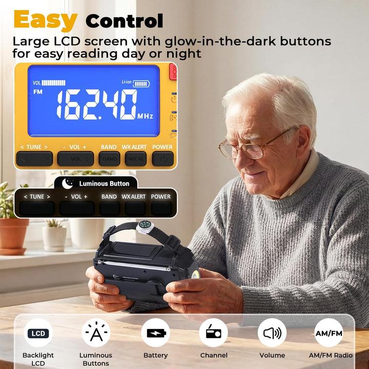 Esky Kurbelradio, 10000mAh Solar Notfallradio mit AM/FM Wiederaufladbare Weltempfänger, USB Lader, L