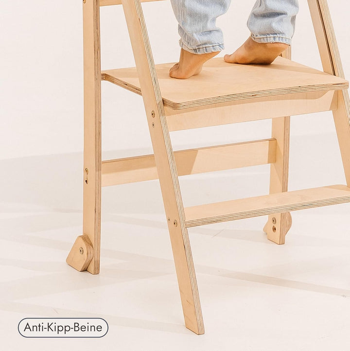 Goodevas Holz Lernleiter Montessori platzsparend: Klappbare Lernleiter, Hocker für Kinder, Faltbare