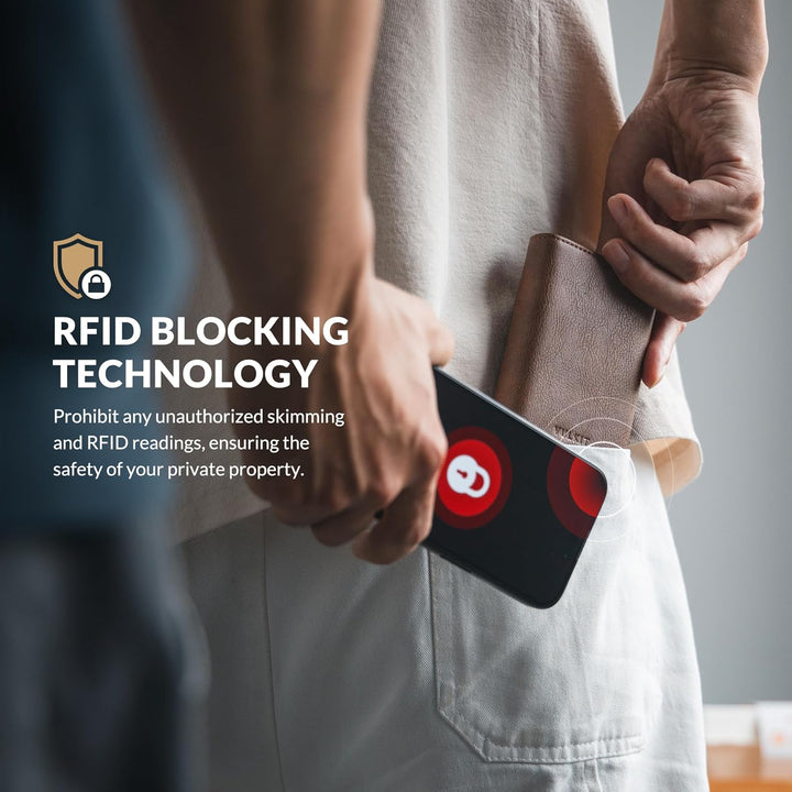 VULKIT Kreditkartenetui RFID-blockierende Pop-Up-Kartentasche aus Echtem Leder mit Geldscheinfach, A