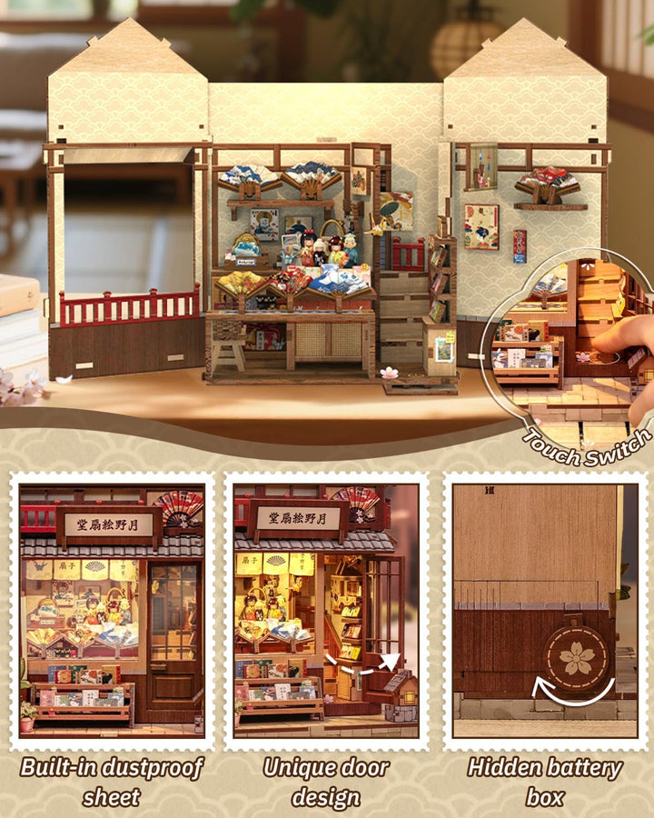 Book Nook Kit - Miniatur Puppenhaus mit LED: 3D Holz-Puzzle Buchstütze, Retro-Deko für Bücherregal,
