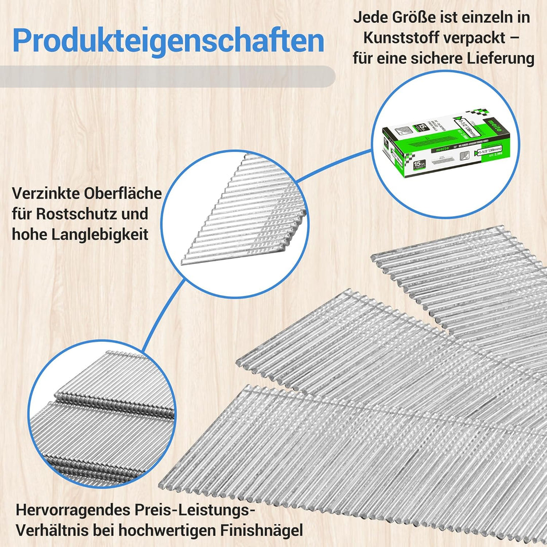 meite 15 Gauge 34 Grad DA Serie 3,2 cm Länge abgewinkelt Finish Nägel 2000 Stück/Box 8 Boxen, 15GDA1
