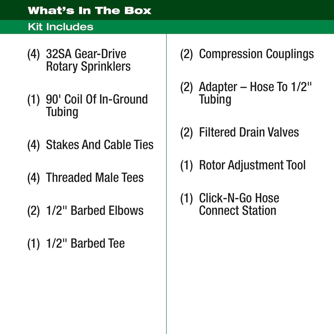Rain Bird 32HE In-Ground Pro Rotor Pop-Up Sprinklersystem Kit mit Click-N-Go Gartenschlauchanschluss