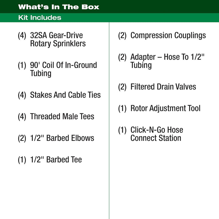 Rain Bird 32HE In-Ground Pro Rotor Pop-Up Sprinklersystem Kit mit Click-N-Go Gartenschlauchanschluss