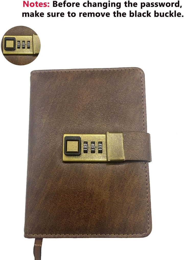 WEMATE Tagebuch mit Schloss, A5 PU-Leder-Tagebuch, 240 Seiten, Vintage, passwortgeschütztes Notizbuc