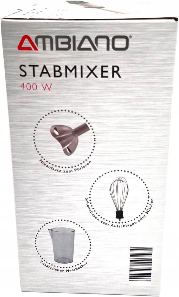 Stabmixer Edelstahl - Pürierstab elektrisch GS-Zeichen, inkl. Schneebesen & Messbecher, 400 Watt Lei