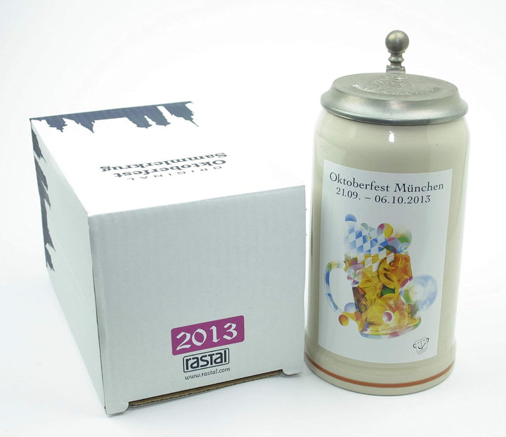 Steinfixx® - Original Oktoberfestkrug 2013 mit Zinndeckel und Zertifikat I Jahrgangskrug I Jahreskru