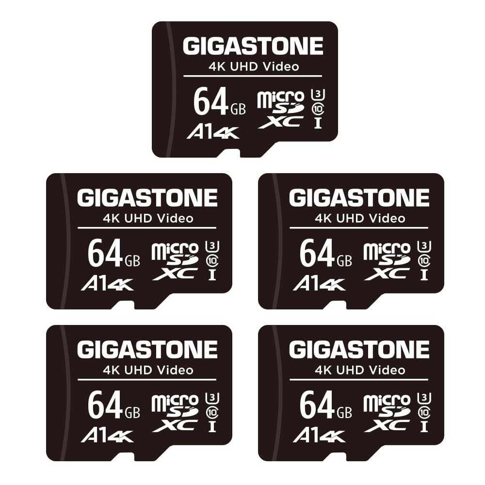 Gigastone 64GB MicroSDXC Speicherkarte 5er-Pack + SD Adapter, für Action-Kamera, GoPro, Drohne und T