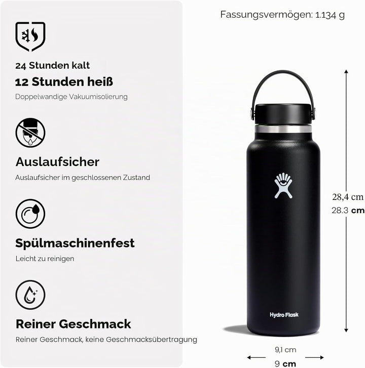 HYDRO FLASK - Trinkflasche 1180ml (40oz) - Isolierte Wasserflasche aus Edelstahl - Sportflasche mit