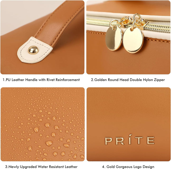 Prite Grosse Kapazität Kosmetiktasche Tragbare Reise Make Up Tasche wasserdichte PU-Leder Schminktas