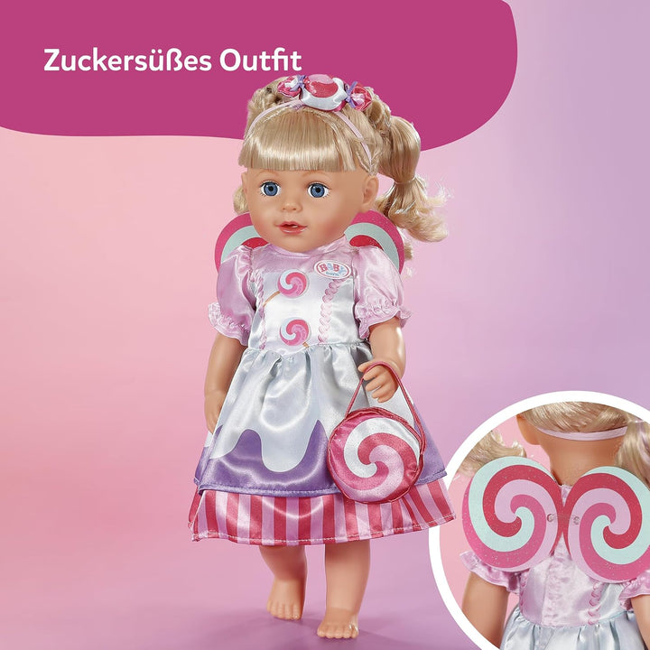 Baby Born Bonbon-Outfit mit Kleid, Tasche, Brille und Haarband für 43cm Puppe