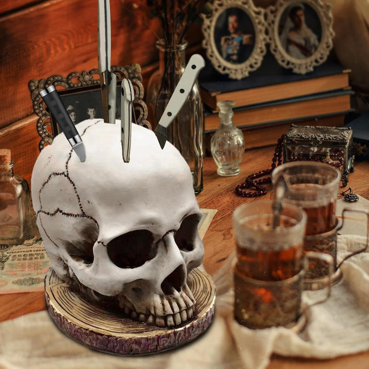 Totenkopf-Messerhalter, Totenkopf-Messerblock - Gothic Messerständer - Skelett-Messerständer, Gothic