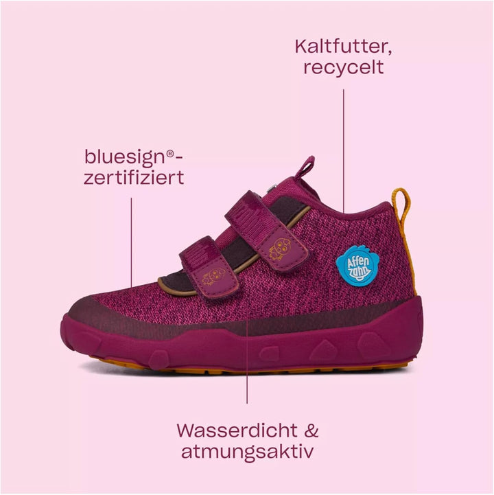 Affenzahn Übergangsschuh Knit Happy wasserdicht atmungsaktiv vegan mit Kaltfutter, Klettverschlüssen