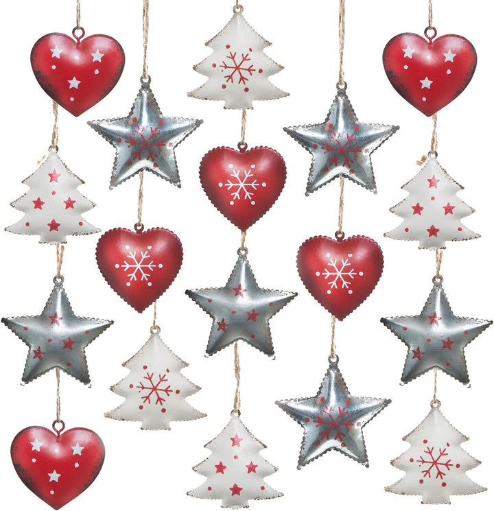 Logbuch-Verlag 18 Weihnachten Anhänger für den Baum Blech Metall rot weiss Silber 5 cm Blechanhänger
