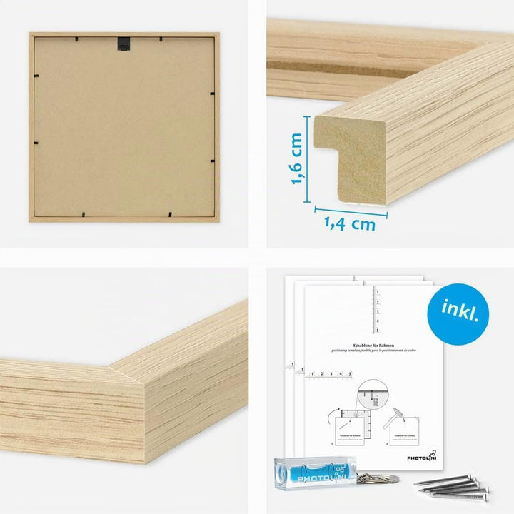 PHOTOLINI Bilderrahmen 30x30 Holz MDF Natur, 6er Set Bilderrahmen quadratisch 30x30, Foto Rahmen zum