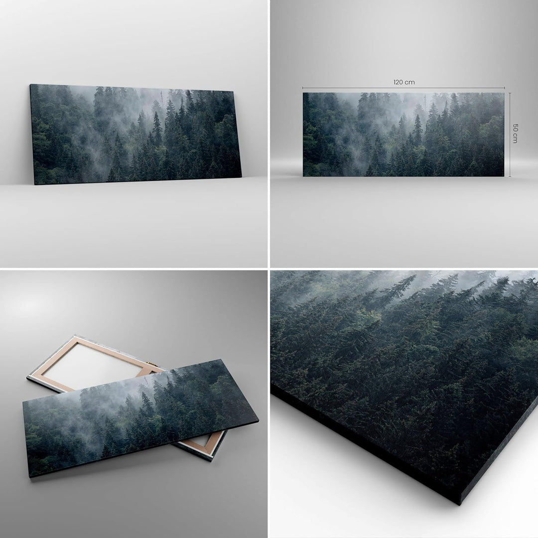Wandbilder Dekoration Wohnzimmer Wald Baum Natur Panorama Bilder auf Leinwand 120x50cm Leinwandbild