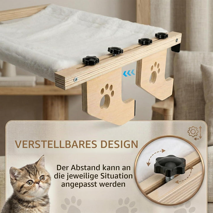 Heizungsliege Katze, Fensterbank Katzenliege Fenster aus Holz mit Waschbarem Plüschkissen, Katzenbet