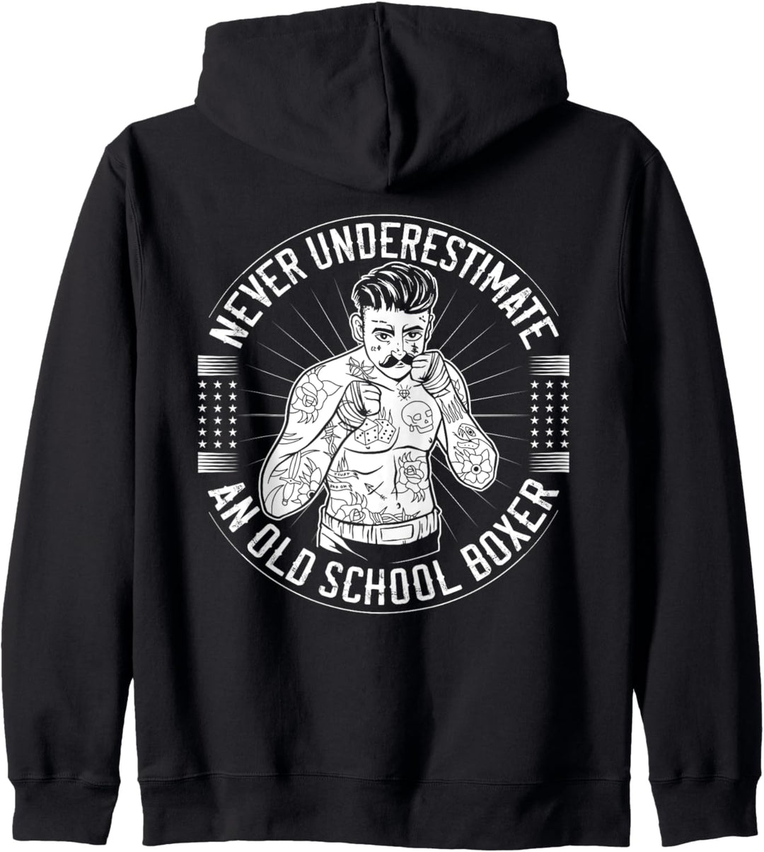 Kämpfer Never Underestimate An Old School Boxer Rückendruck Kapuzenjacke