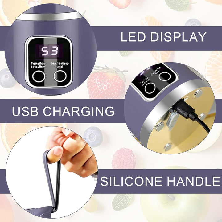 Tragbarer Mixer Smoothie Maker To Go, 450 ml Portable Blender, Mini-Standmixer mit 12 Klingen und LE