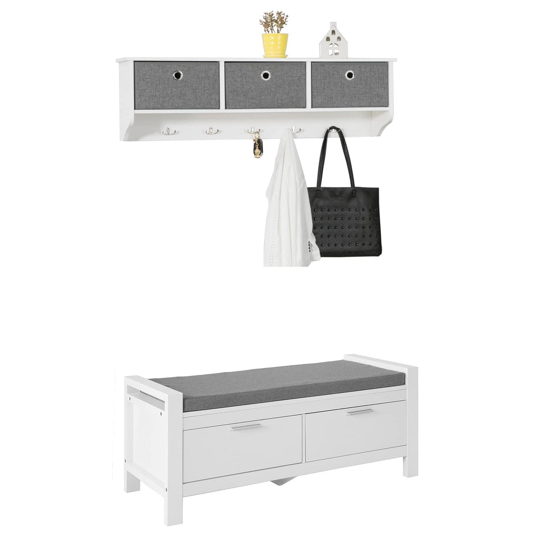 SoBuy Wandgarderobe-Set Flurset Flurmöbel Schuhbank mit Sitzfläche Flurgarderobe FSR74-W+FRG282-W