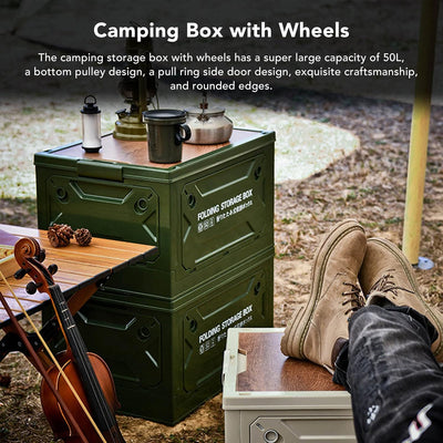 Pssopp Faltbare Camping-Aufbewahrungsbox, Campingbox mit Grossem Fassungsvermögen von 50 L und Räder