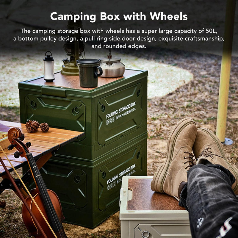 Pssopp Faltbare Camping-Aufbewahrungsbox, Campingbox mit Grossem Fassungsvermögen von 50 L und Räder