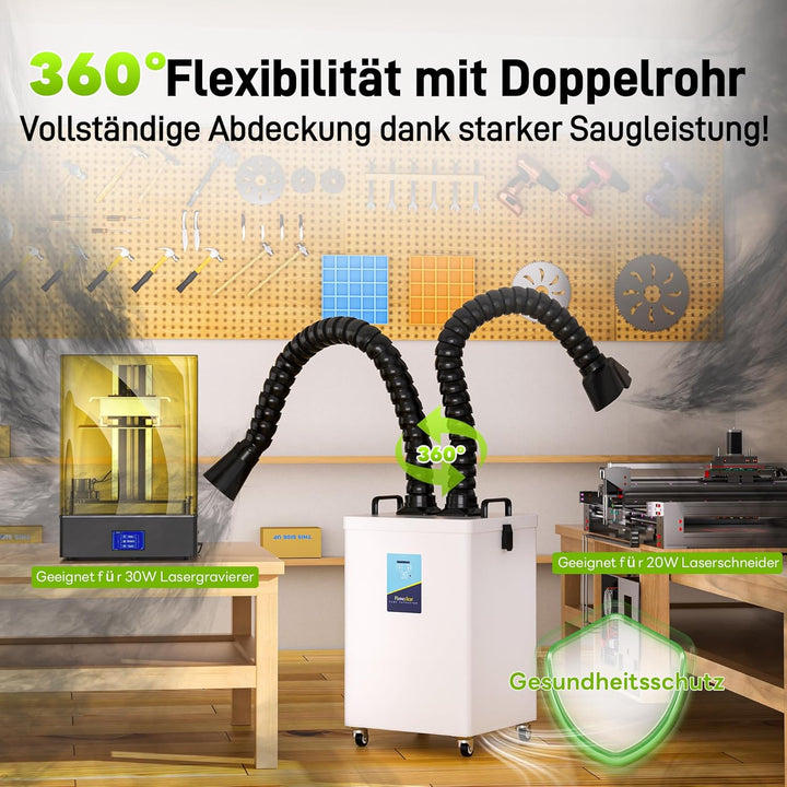 FumeClear FC-2003 Doppel-Rauchabsauger für 20W/30W Lasergravur (Modelle A10, S2, L2, K1, A1, S1), ge