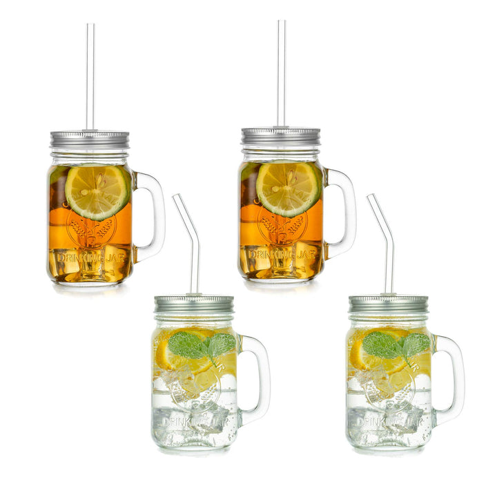 Glas Trinkgläser Mit Deckel und Strohhalm, Vintage Einmachgläser 500ml 4er Mason Jar Wide Mouth Henk