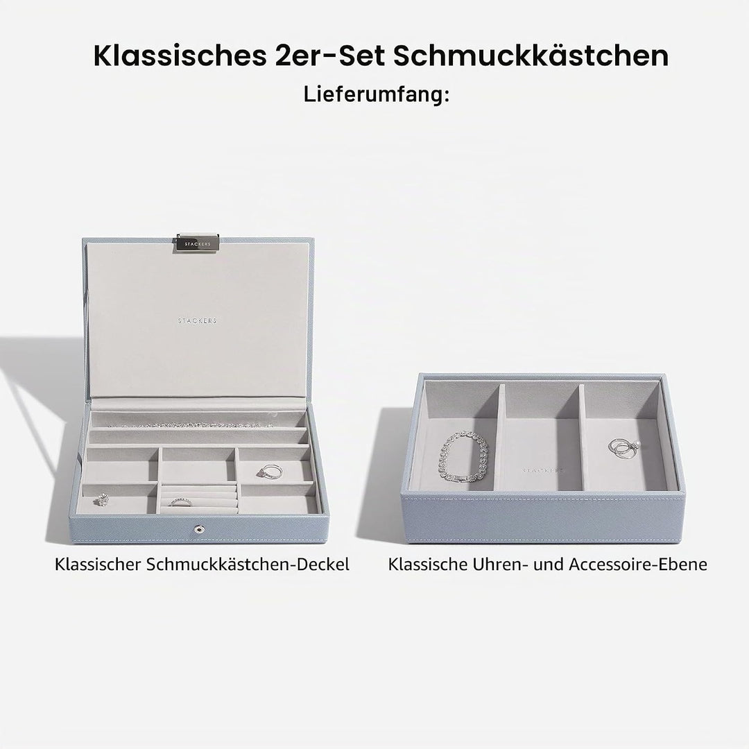 Stackers Dusky Blue Classic Medium Jewellery Box Set of 2, Dusky Blue