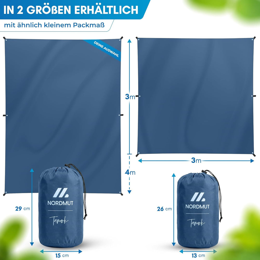 NORDMUT® Tarp 3x3/4m wasserdicht für optimalen Regen- und Sonnenschutz – Robuste Zeltplane kleines P