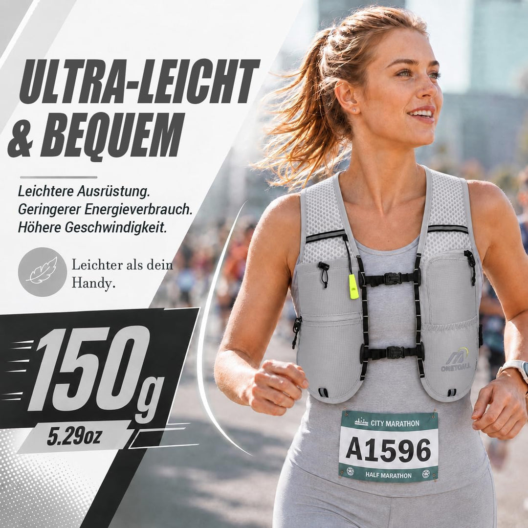 Laufweste Damen mit 500ml Trinkflasche/2L Trinkblase, Leichter Trinkrucksack Laufen Herren 6L, Runin