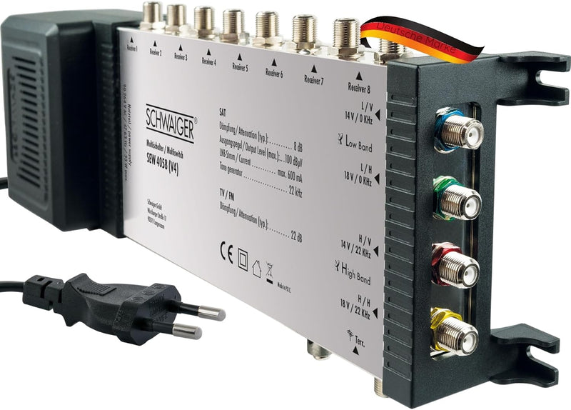 SCHWAIGER -SEW4058 531- SAT Multischalter 5 → 8 | verteilt 1 Satellitenposition auf 8 Ausgänge | Ein