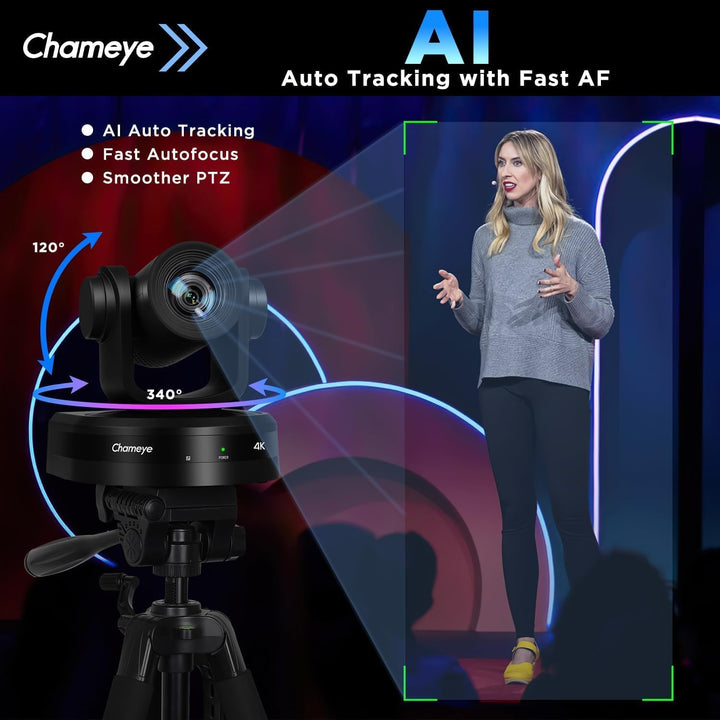 Chameye 4K 10x AI PTZ Konferenzkamera Set mit Bluetooth Konferenzmikrofon, 4K PTZ Kamera mit KI-Auto