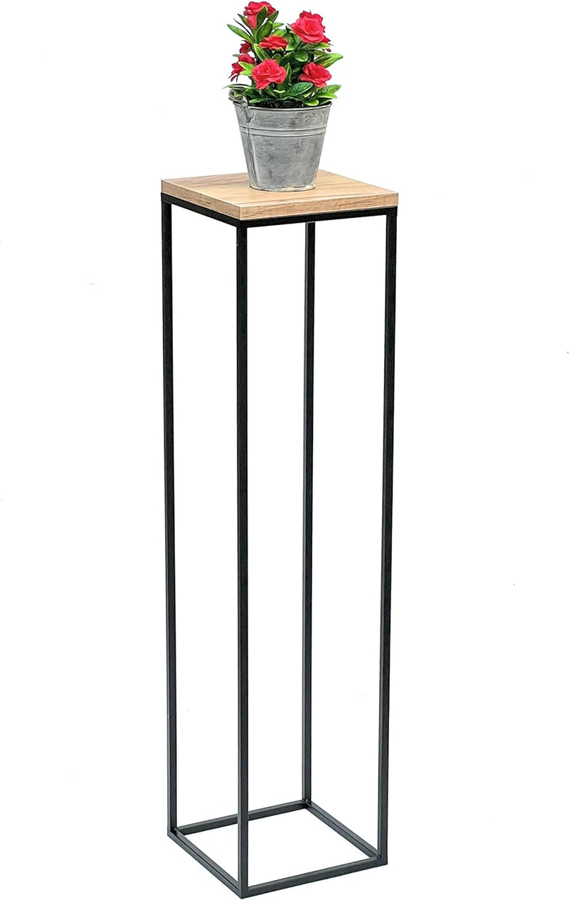 DanDiBo Blumenhocker Metall Holz Schwarz Eckig 100 cm Blumenständer Beistelltisch 96353 Blumensäule