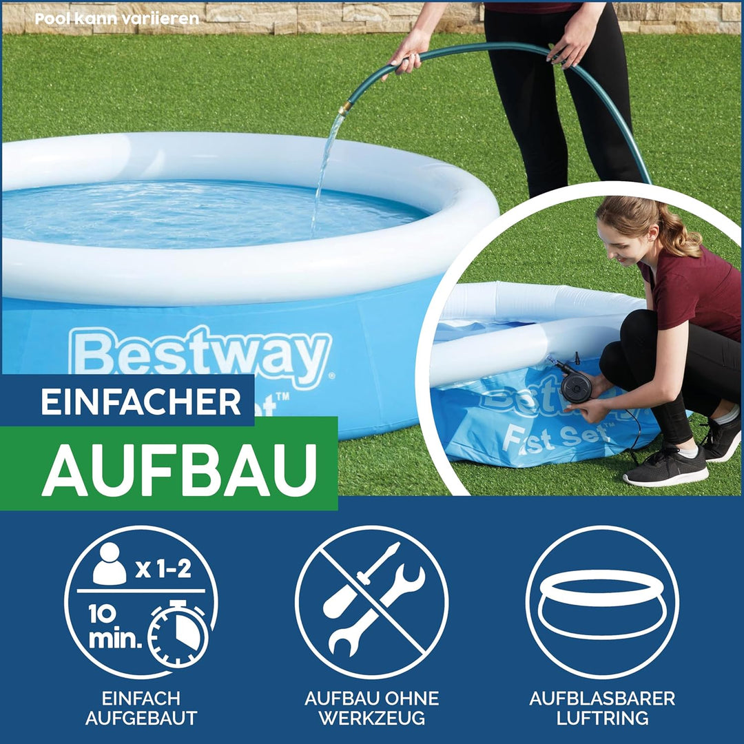 Bestway Fast Set Aufstellpool ohne Pumpe Ø 366 x 76 cm, blau, rund Einzeln, Einzeln