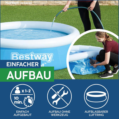 Bestway Fast Set Aufstellpool ohne Pumpe Ø 366 x 76 cm, blau, rund Einzeln, Einzeln