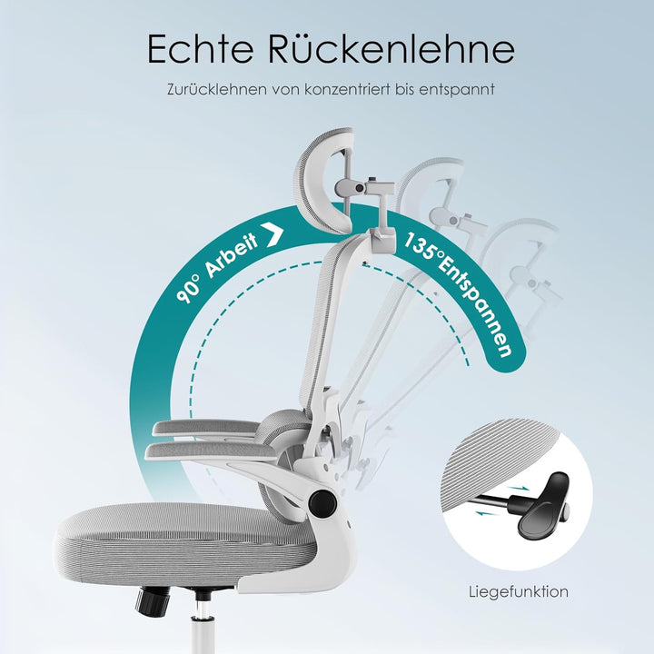 Farini Schreibtischstuhl mit Kleiderständer Bürostuhl Ergonomisch mit Verstellbarer Kopfstütze, Offi