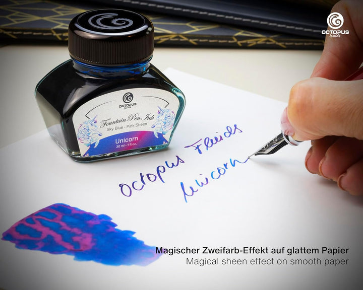 Octopus Fluids Füllhaltertinte Sheen mit Konverter, Unicorn, Blau, 30 ml Unicorn 30 ml, Unicorn 30 m
