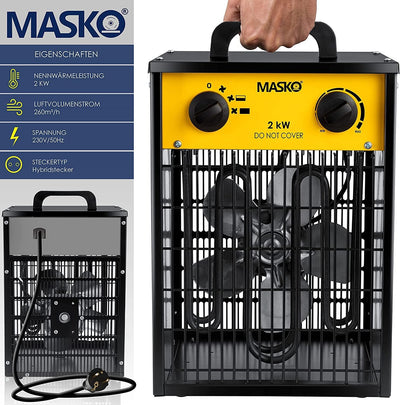 Masko® Elektroheizer Heizlüfter Bauheizer 2 KW mit integriertem Thermostat elektrisch Heizgerät 2000