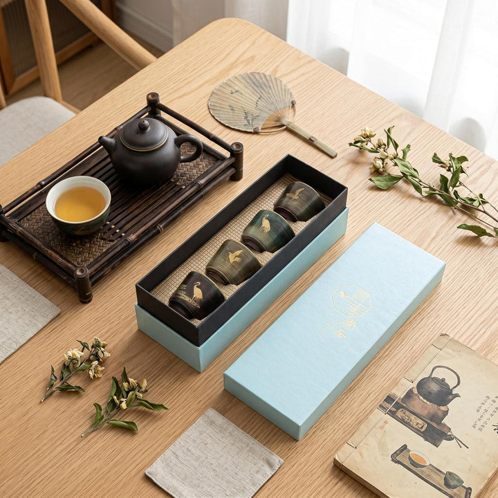 4pcs Keramik Tee Set, Retro Kiln Gebackene Tee Tasse, Kaffeetasse, Japanische Design Keramik Kung Fu
