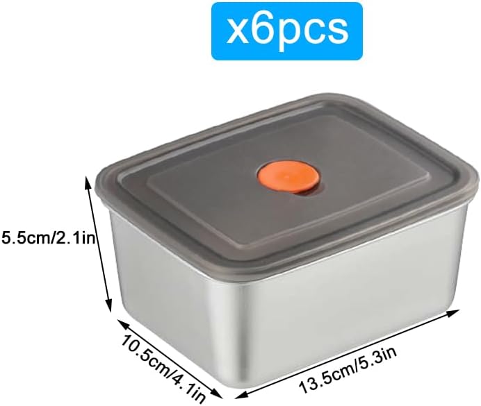 6 Stück Frischhaltedosen Mit Deckel,Meal Prep Boxen,Edelstahl | Lebensmittelbehälter Luftdicht 13,5*