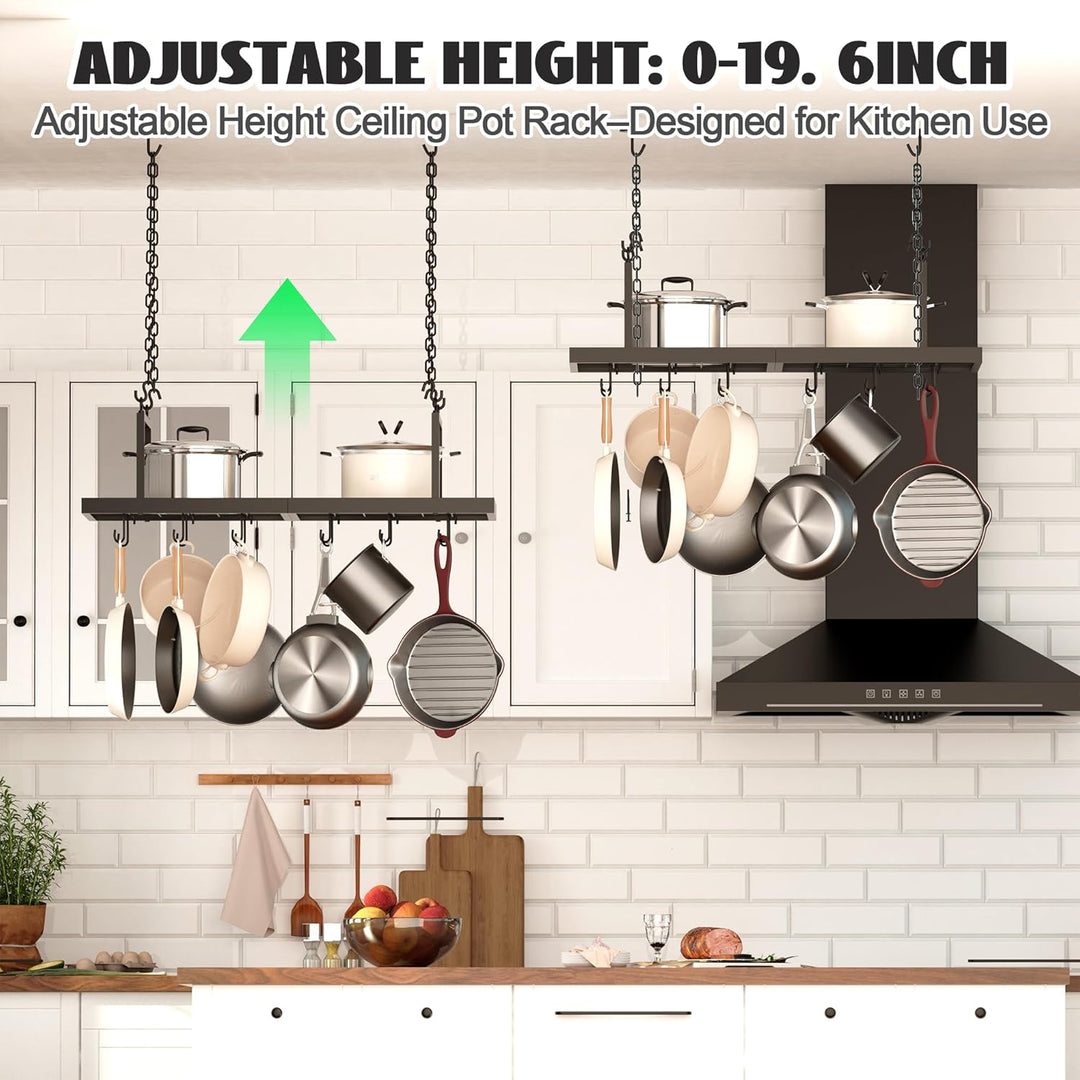 Hängendes Topfregal, 78,9 cm Topfaufhänger für Küche, Deckenmontage, Topfregal mit 12 abnehmbaren S-