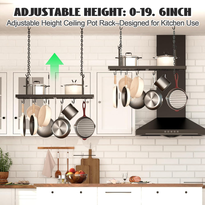 Hängendes Topfregal, 78,9 cm Topfaufhänger für Küche, Deckenmontage, Topfregal mit 12 abnehmbaren S-