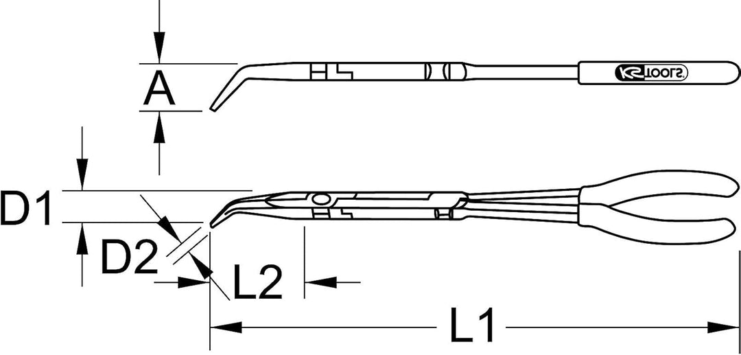 KS Tools 500.7163 Doppelgelenk-Flachrundzange, 45° gebogen, XL
