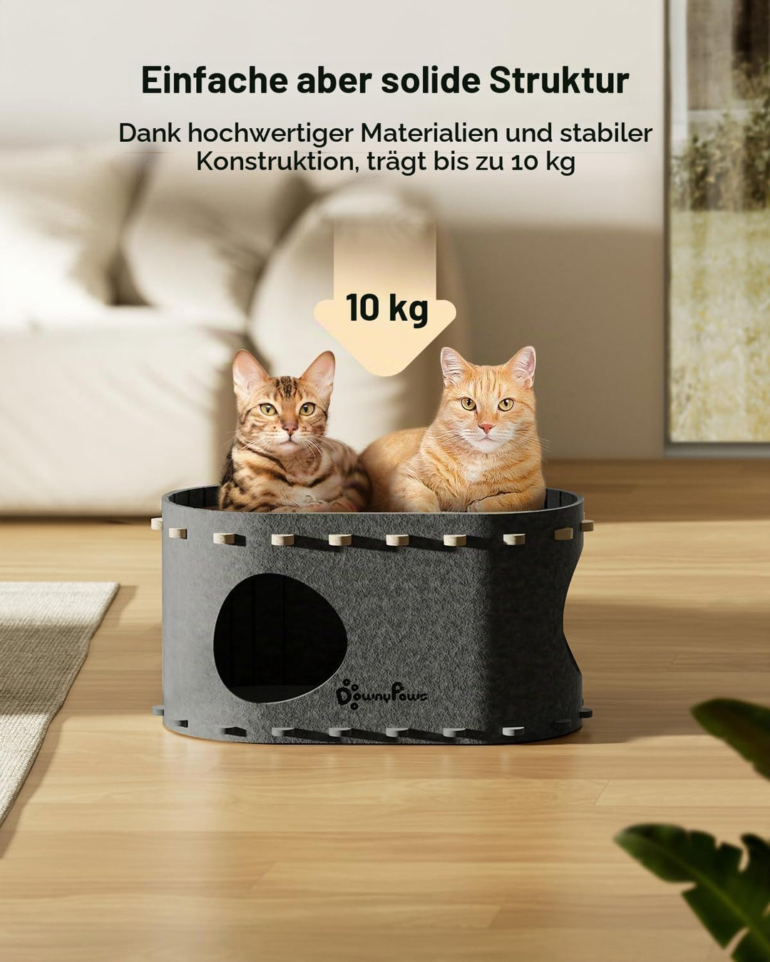 DownyPaws Katzenhöhle Filz, Katzenhaus aus Filz, Katzenbett, Katzenhöhle für Katzen, 58 x 33 x 30cm,