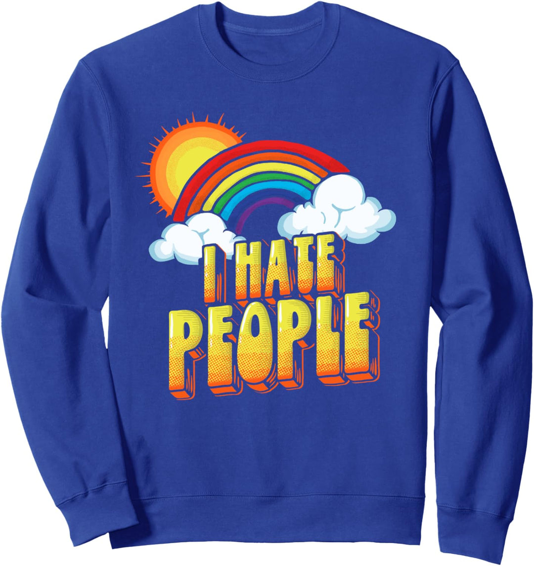 I Hate People Funny Antisocial Distressed Vintage Rainbow Sweatshirt